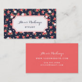 Koraal en Navy Chic  Bloemenprint Visitekaartje (Voorkant / Achterkant)