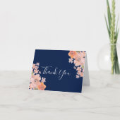 Koraal- en Navy Floral-scripts Hartelijk dank Bedankkaart (Voorkant)