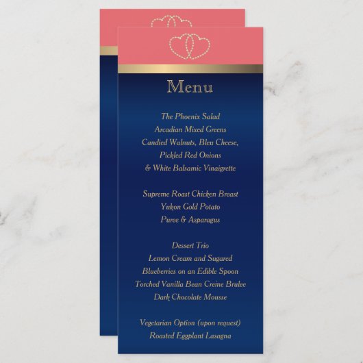 Koraal- en Navy Gold-harten - Menu (Voorkant / Achterkant)