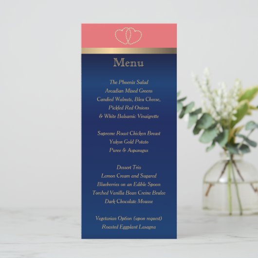 Koraal- en Navy Gold-harten - Menu (Staand voorkant)