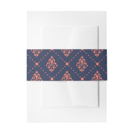 Koraal en Navy  Lattice Damask Uitnodigingen Wikkel