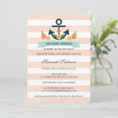 Koraal en Navy Nautisch Anker Baby shower Kaart (Staand voorkant)