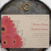 Koraal en Oranje Gerber Daisy Wedding Invitation Kaart