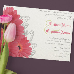 Koraal en Oranje Gerber Daisy Wedding Invitation Kaart