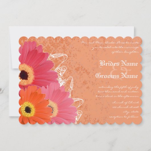 Koraal en Oranje Gerber Daisy Wedding Invitation Kaart (Voorkant)