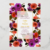 Koraal en Paarse Floral Garden - Weddenschap Folie Uitnodiging (Voorkant)