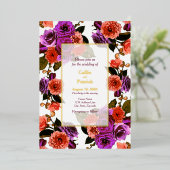 Koraal en Paarse Floral Garden - Weddenschap Folie Uitnodiging (Staand Voorkant)