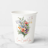 Koraal en Paarse Wilde Bloemen Bruidsdouche Papieren Bekers (Achterkant)