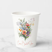 Koraal en Paarse Wilde Bloemen Bruidsdouche Papieren Bekers (Voorkant)