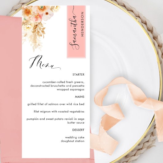 Koraal en Perzik Blush Gepersonaliseerd met Gastna Menu
