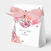 Koraal en perzik Waterverf bloemenbruiloft taart Bedankdoosjes (Voorkant Zijde)