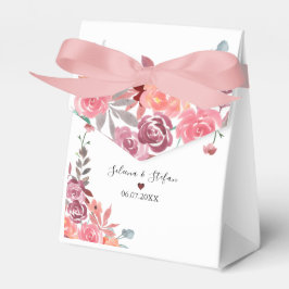 Koraal en perzik Waterverf bloemenbruiloft taart Bedankdoosjes