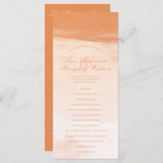 Koraal en perzik Waterverf Wash bruiloft programma Programmakaart (Voorkant / Achterkant)
