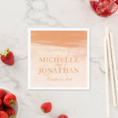 Koraal en Perzik Waterverf Wassen Monogram Bruilof Servetten (Insitu)