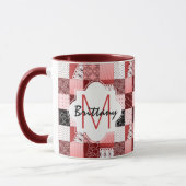 Koraal- en rood-patchwork-kantelmodel mok (Links)