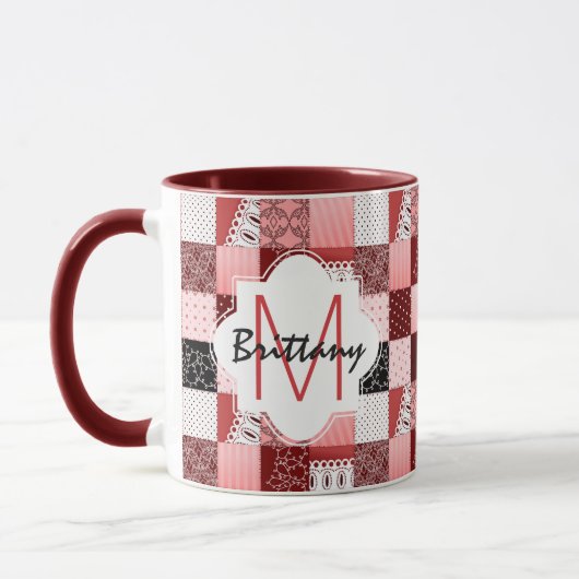 Koraal- en rood-patchwork-kantelmodel mok (Links)