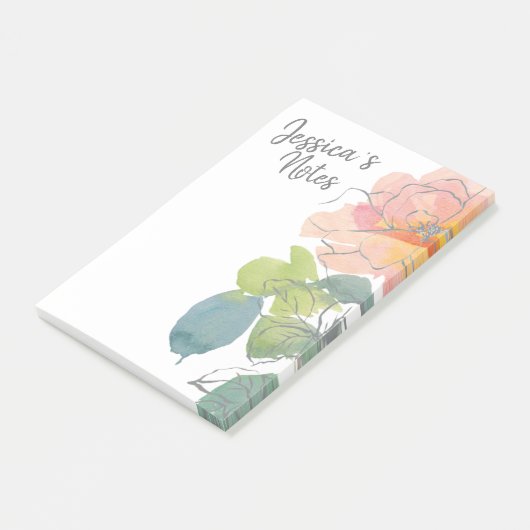 Koraal en Roze Aquarel Bloemen Post-it® Notes (Schuin)