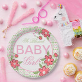 Koraal en Roze Bloemen Baby shower Papier Borden Papieren Bordje (Feest)