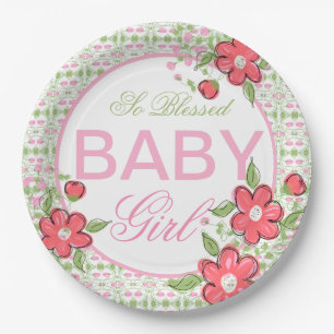Koraal en Roze Bloemen Baby shower Papier Borden Papieren Bordje