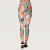 Koraal en roze bloemen op groen leggings (Achterkant)