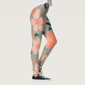 Koraal en roze bloemen op groen leggings (Rechts)