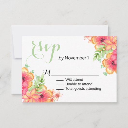 Koraal en Roze Bloemen Wedding RSVP Kaart (Voorkant)