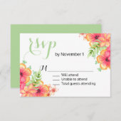 Koraal en Roze Bloemen Wedding RSVP Kaart (Voorkant / Achterkant)