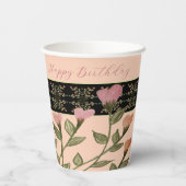 Koraal en roze bloemig papieren bekers (Achterkant)