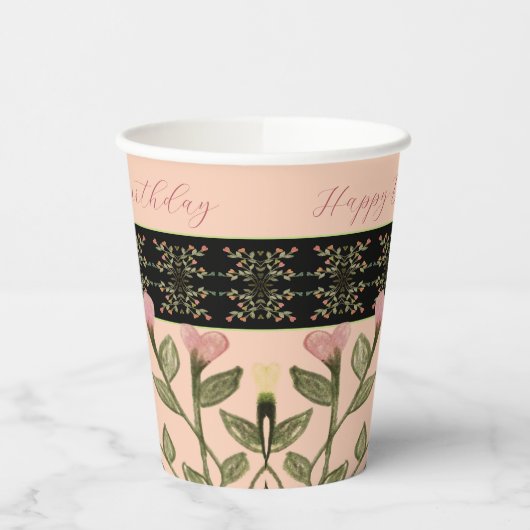 Koraal en roze bloemig papieren bekers (Links)