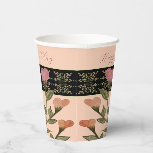 Koraal en roze bloemig papieren bekers (Rechts)