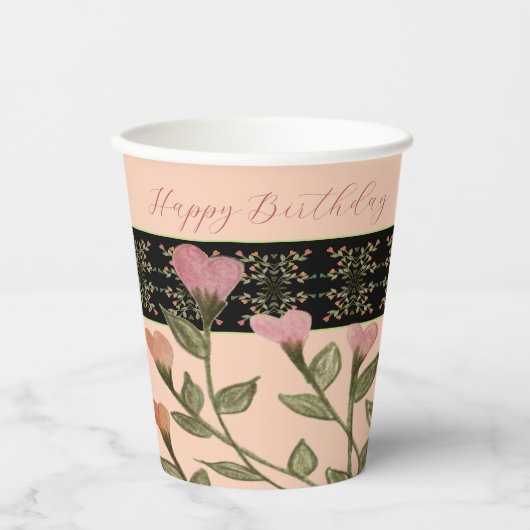 Koraal en roze bloemig papieren bekers (Voorkant)