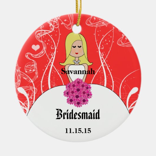 Koraal- en roze bruidbruinkoolbridesmaïde bruiloft keramisch ornament (Voorkant)