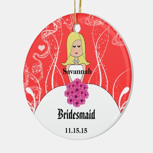 Koraal- en roze bruidbruinkoolbridesmaïde bruiloft keramisch ornament (Links)