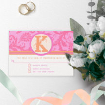 Koraal en roze Oranje Damask Floral Monogram