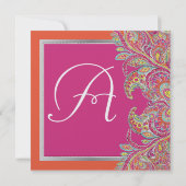 Koraal en Roze Paisley Peacock Wedding Invitations Kaart (Achterkant)