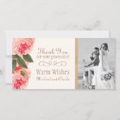 Koraal en Roze Pioenen Dank u Fotokaart (4x8) Bedankkaart (Voorkant)