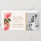 Koraal en Roze Pioenen Dank u Fotokaart (4x8) Bedankkaart (Voorkant / Achterkant)