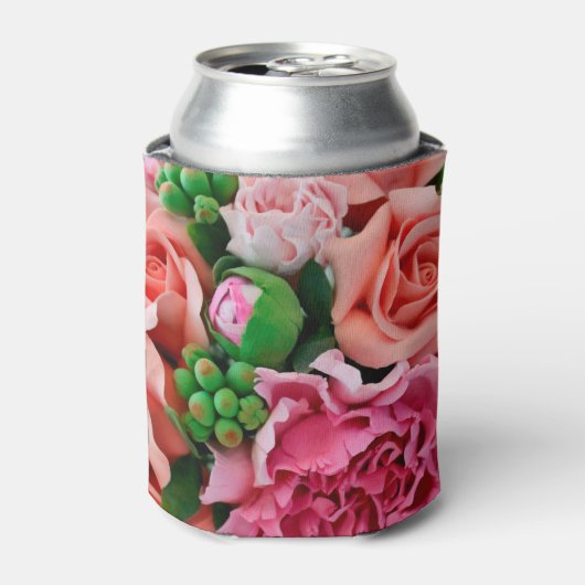 Koraal- en roze Rozen bloemen Blikjeskoeler (Blikje Voorkant)