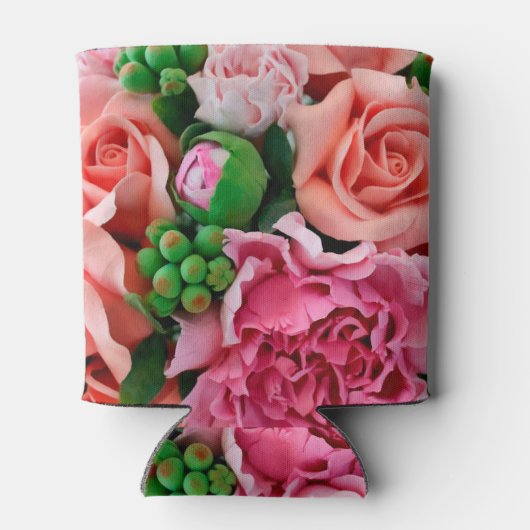 Koraal- en roze Rozen bloemen Blikjeskoeler (Achterkant)