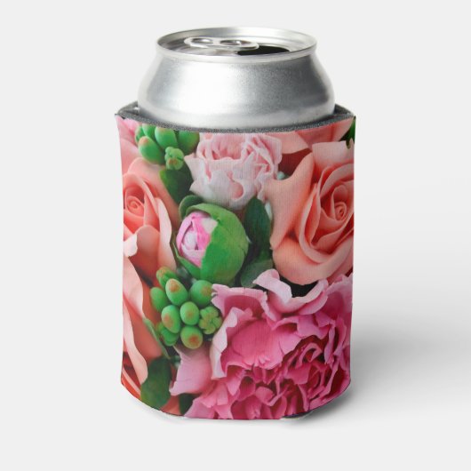 Koraal- en roze Rozen bloemen Blikjeskoeler (Blikje Achterkant)