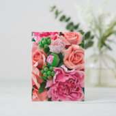 Koraal- en roze Rozen bloemen Briefkaart (Staand voorkant)