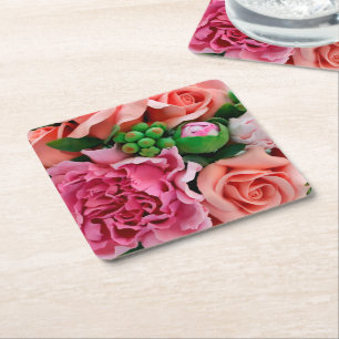 Koraal- en roze Rozen bloemen Kartonnen Onderzetters