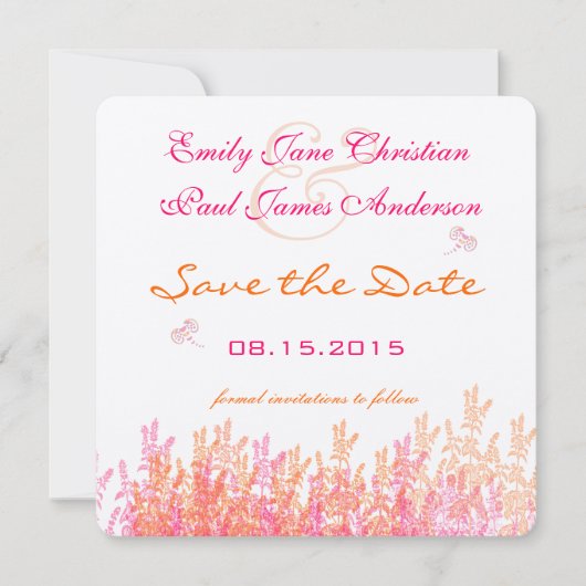 Koraal en roze wilde bloemen bruiloft sparen de da save the date (Voorkant)