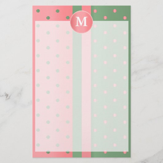 Koraal en Sage Green Polka Dots Briefpapier (Voorkant)