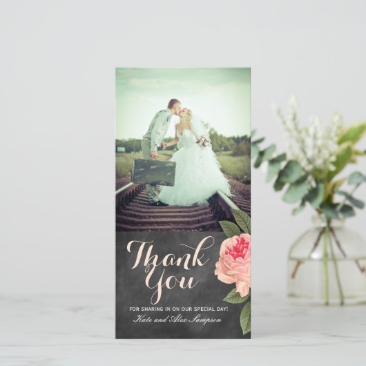 Koraal en schoolbord Dank u fotokaart (4x8) Bedankkaart (Staand voorkant)