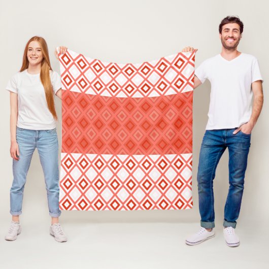 Koraal en Sinaasappel Patterned White Fleece Deken (In situ)