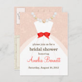 Koraal en Taupe Damask Bruids Douche Uitnodiging (Voorkant / Achterkant)