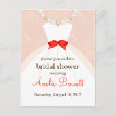 Koraal en Taupe Damask Bruids Douche Uitnodiging (Voorkant)