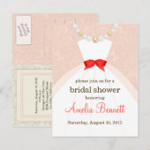 Koraal en Taupe Damask Bruids Douche Uitnodiging Briefkaart (Voorkant / Achterkant)