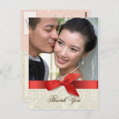 Koraal en Taupe Dank u Photo Card Briefkaart (Voorkant / Achterkant)